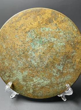 复古纯铜大号青龙凤图案铜镜做旧摆件家居玄关柜客厅装饰品