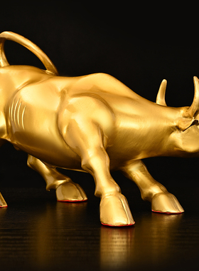 华尔街铜牛摆件金牛气冲天工艺品办公室桌牛市全黄铜牛摆件纯铜