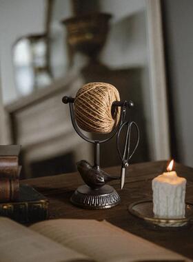 欧式覆古铸铁工艺小鸟麻绳线整理架摆件花园阳台装饰桌面收纳架