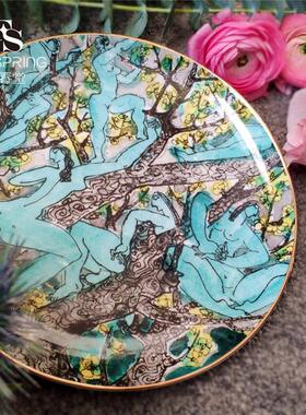 浮春堂神秘园圆盘欧式骨瓷金边西餐盘家居人物摆件挂盘坐盘装饰盘