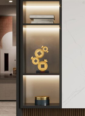 财源滚滚铜钱摆件新中式高端客厅玄关办公室桌面酒柜装饰品工艺品