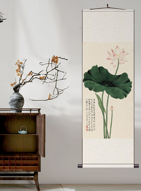 于非闇荷花名家字画茶楼丝绸挂画