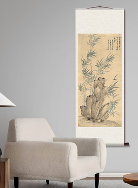 郑板桥竹子花鸟办公室书房丝绸画