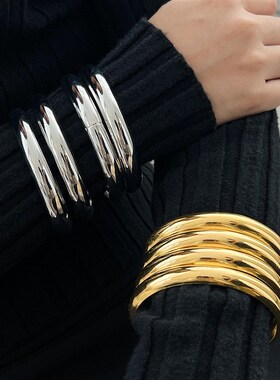 跨境欧美手镯复古小众光面手环套装 夸张蛇W皮螺纹手饰品