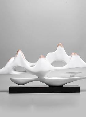 现代新中式假山高端摆件酒店玄关办公室样板间软装饰品高级感小众