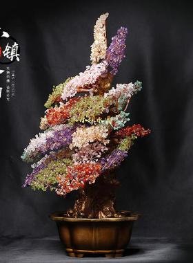 天然水晶摇钱树客厅酒柜玄关招财装饰品开业乔迁送礼家居摆件简约