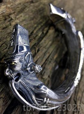 高档男款霸9气黑白常开无口手镯S25纯银爷一见生财八爷天下太平镯