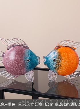 高档高档琉璃感鱼摆件轻奢风酒家璃居装饰品现代简约柜玻高级客厅