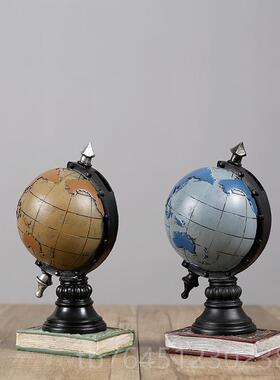 高档美式古地球仪小摆件柜家居装饰品创意书房摆书柜办公室客厅酒
