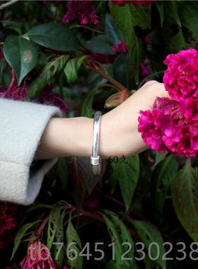 高档纯手工打 银手 999银女 经磨典实纯心镯子 光面圆条伸缩推镯