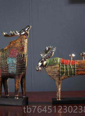 高档诗栖居浪件漫田园驯鹿摆美式复古软装饰品书房意橱玄关柜装饰