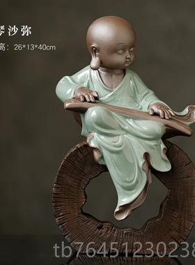 高档瓷弥勒佛摆件招桌财笑佛新中陶式禅意客厅玄关博古架饰办公室