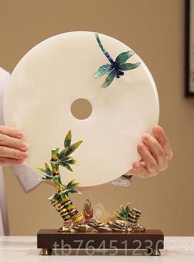 高档新中新式饰报平安扣家居装高级竹感客厅珐琅彩玉石摆件乔迁居