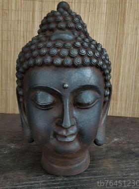 高档佛头关摆佛件首禅意释迦牟佛像尼茶室玄客厅民俗怀旧工艺家居