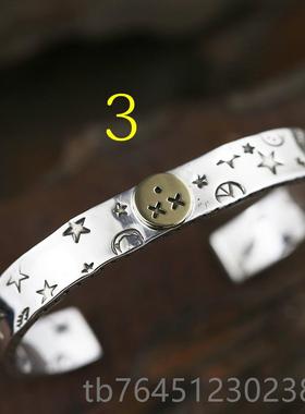 高档牛钝精个脸工 amp笑手镯am japan925银 俏皮笑脸 涂鸦手镯性