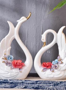 高档鹅新中式洛阳牡丹瓷艺天摆柜件酒工品家居装饰博古架摆件客厅