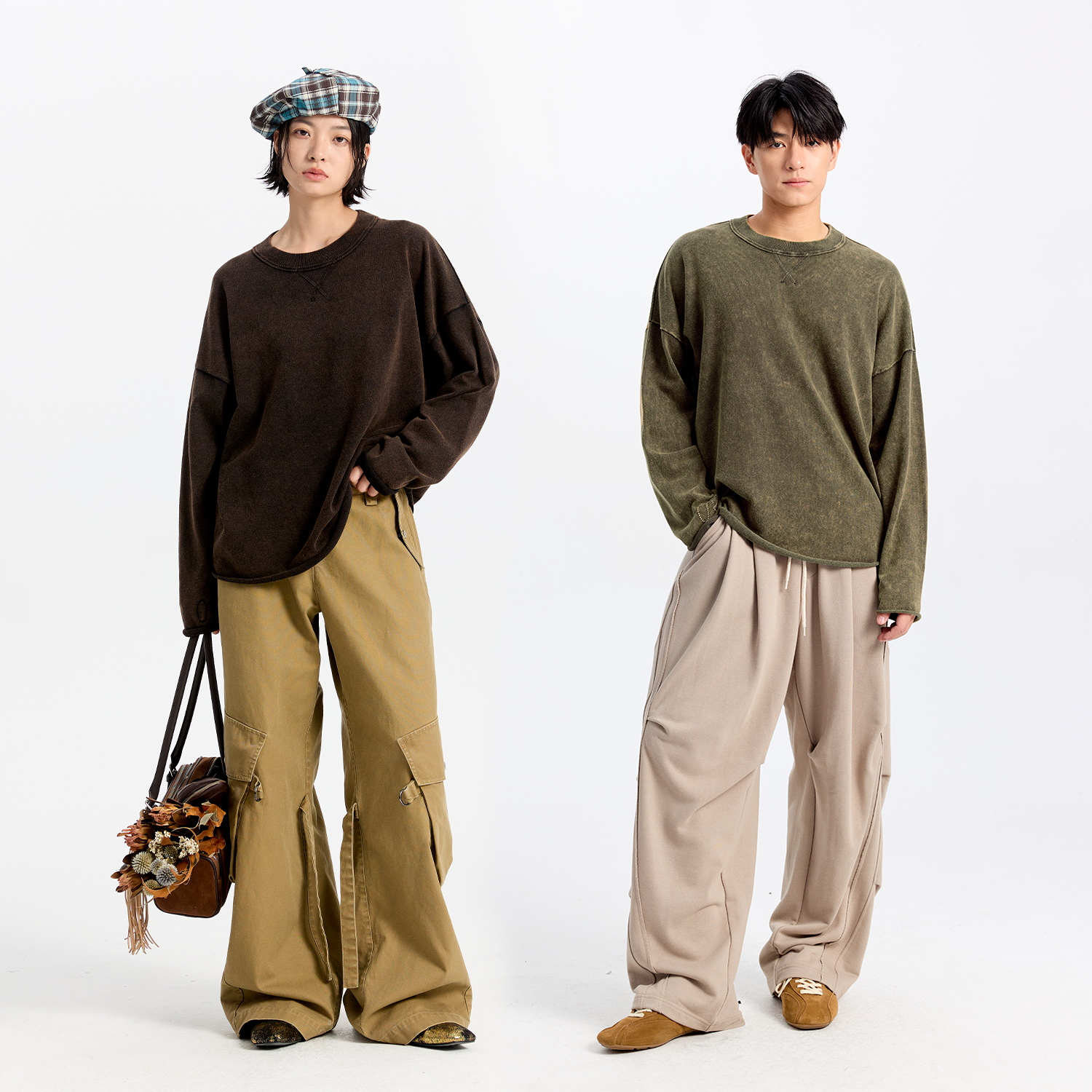 ORIGINAL PEOPLE 亲子系列复古水洗做旧全棉毛衫男女宽松长袖上衣 - 图0