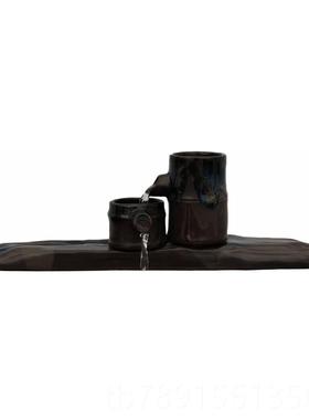 高档公钓鱼禅意太盆景厅陶瓷鱼缸客书房办公喷泉简流约现代装饰水