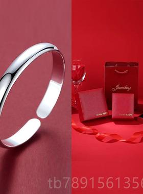 高档贵妃纯银手镯99镯子女友开简约光面饰品七夕9礼物口送女妈妈