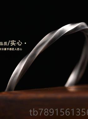 高档999镯纯银莫比乌环手镯男士款素斯圈复古国风生日礼物男生银