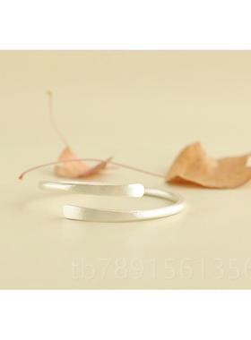 高档惜物《放》手工纯银手手镯开口女990纯空银小清新简约心足实