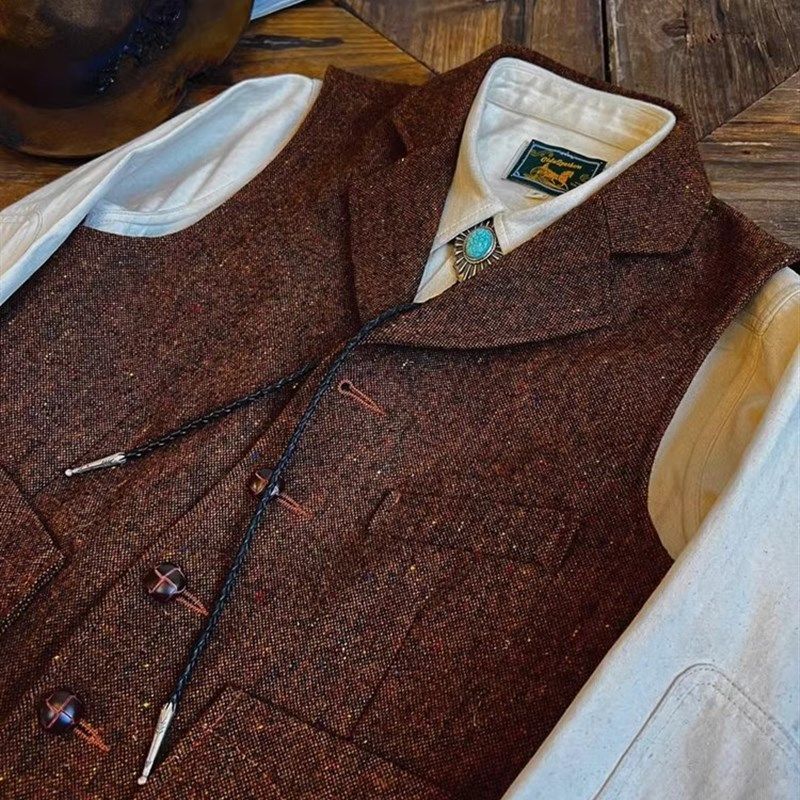 秋冬复古绅装风翻领多口t袋马夹美式粗花呢彩点西装领高档商务背,淘宝优惠券,粉丝福利购,淘宝优惠卷