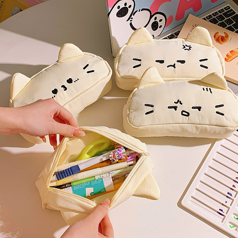 Original expression cat pencil case, cute and cute pencil case, large