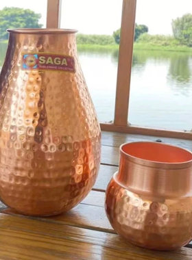 铜水壶印度isha手工雕刻纯铜水壶