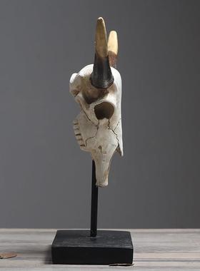 北欧复古牛角摆设欧式牛头摆件客厅玄关店铺别墅样板房软装摆饰品