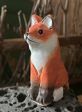 神工巧匠丨狐狸手工木雕 实木桌面小摆件 创意礼物 狐狸摆件 美观
