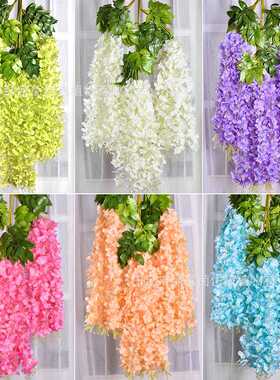 加密仿真紫藤花豆花婚庆装饰假花拱门道具吊顶塑料花藤仿真花