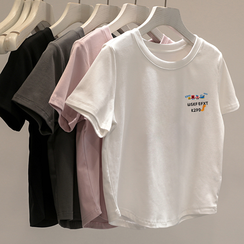 夏季正肩短袖t恤女2025新款打底设计感宽松显瘦半袖小众上衣 - 图0