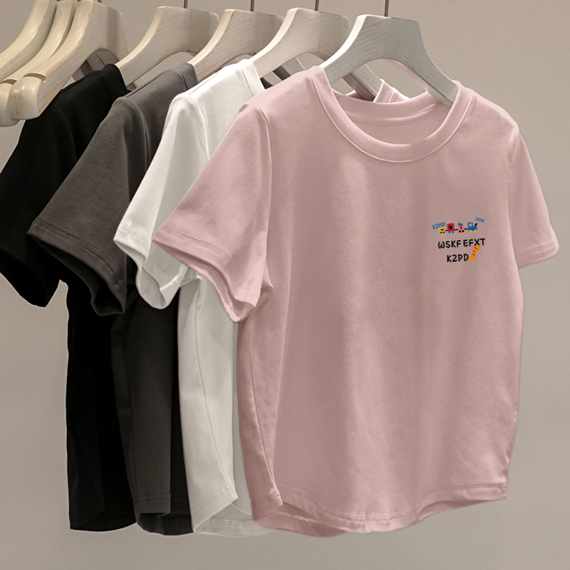 夏季正肩短袖t恤女2025新款打底设计感宽松显瘦半袖小众上衣 - 图1