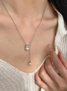 alice studio少女饰品法式轻奢精致锆石珍珠可抽拉项链女高级感