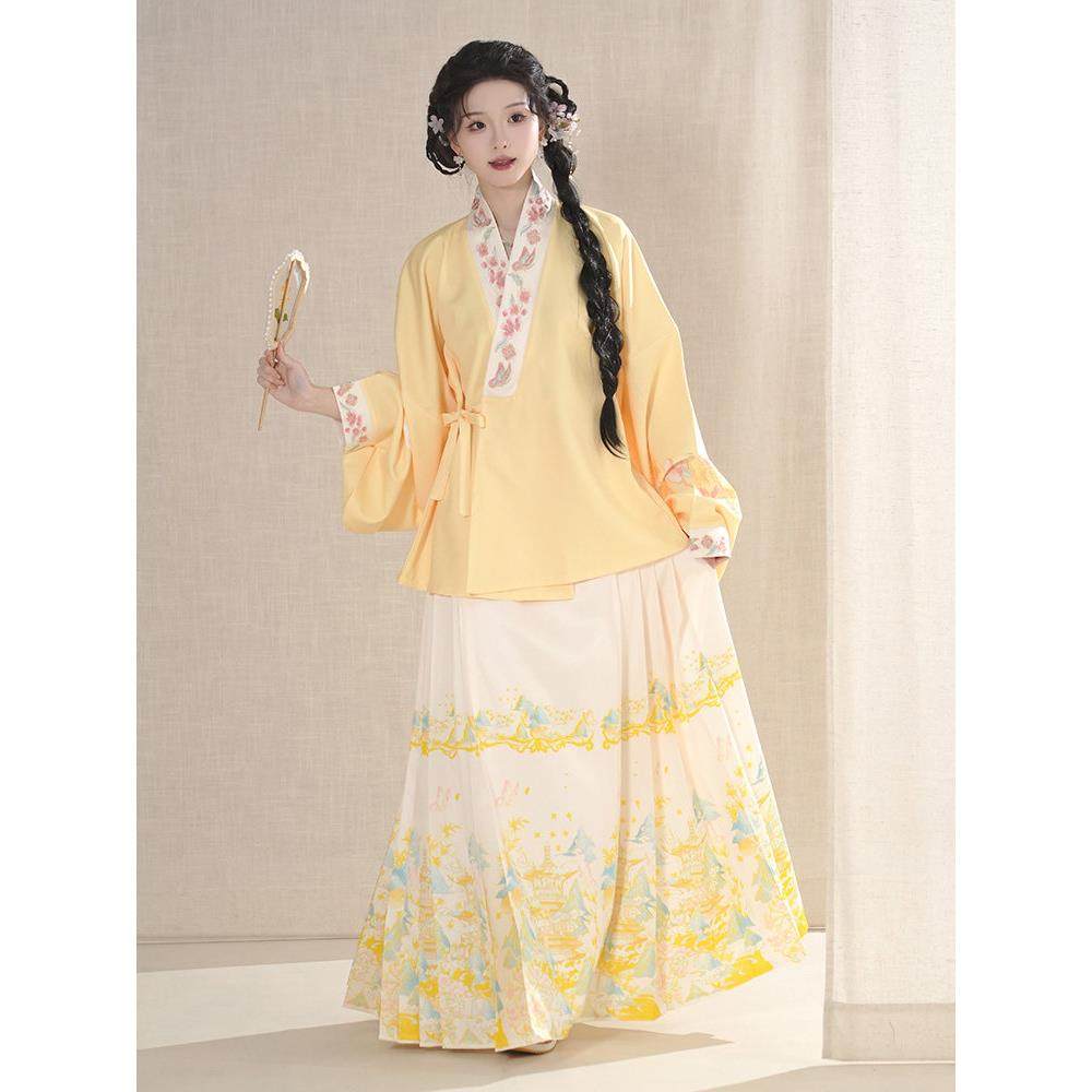 原创汉服女明制马面裙套装交领琵琶袖黄色粉色日常小个【张与安】,淘宝优惠券,粉丝福利购,淘宝优惠卷