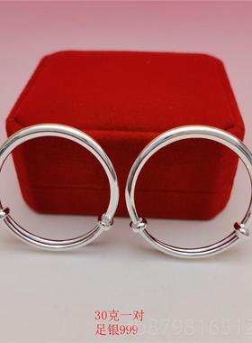 高档足银999宝宝纯银光面手镯推童镯拉圆焊圈子足银镯抽拉肚推圈9