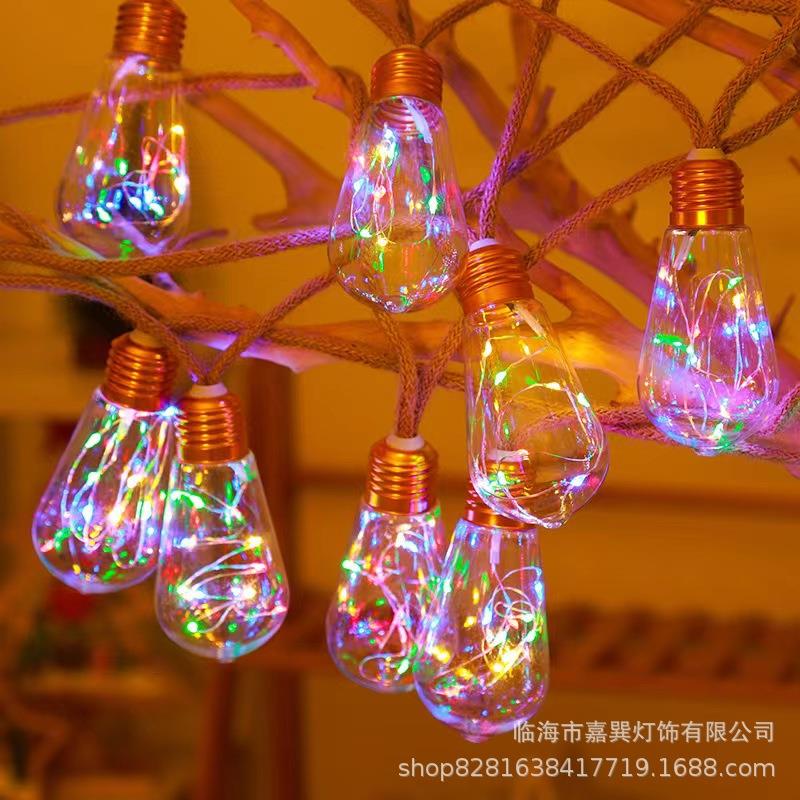 Solar hemp rope light string courtyard copper wire light bulb outdoor waterproof camping decoration Christmas lights B&B