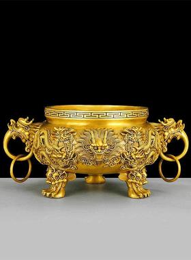 威弗列德纯铜香炉九龙摆件大号熏炉室内中式佛堂祠堂双龙聚宝盆