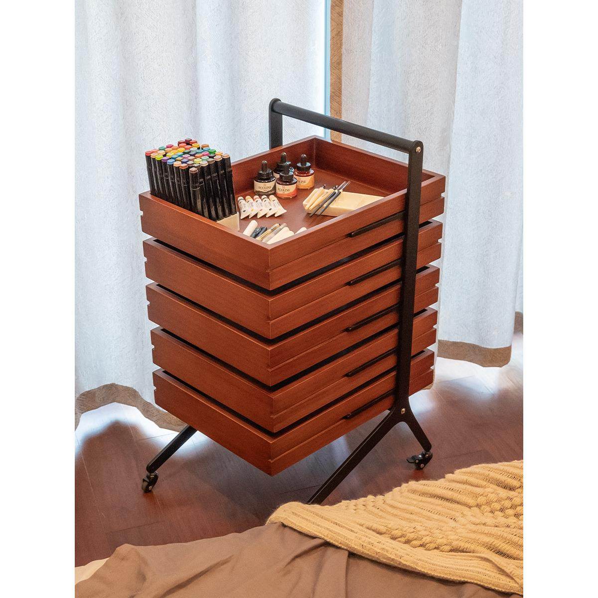 边几移动小推车茶几实木中古边柜收纳沙发侘寂风边桌置物架易家居,淘宝优惠券,粉丝福利购,淘宝优惠卷