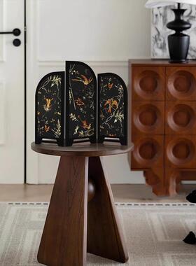 中古风墨竹小屏风桌面摆件新中式茶桌家居边柜玄关装饰品复古摆画