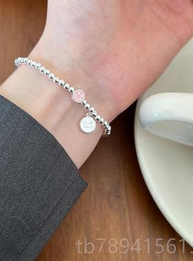 高档林肉完 通体纯银滴油笑手脸女银珠弹力绳手新串2链024款春夏