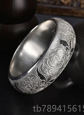 高档银手镯宽面224年0新款宽版轻时9尚99纯银女年款手工个性定制