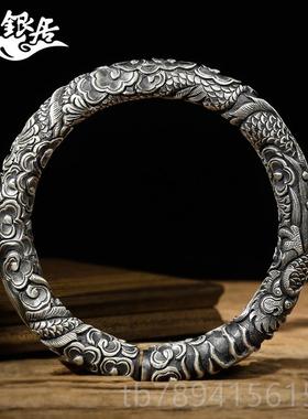 高档龙祥银居云南花银 原创设计穿云雪足银手镯法做旧高工浮雕古.