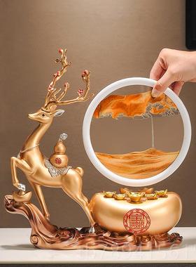 高档招财元福鹿沙流沙画漏摆件家居品客厅饰酒柜电视办公室开业宝