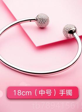 高档25开纯银口手镯女轻奢简约in9s小众设计网红手镯生日礼物风送