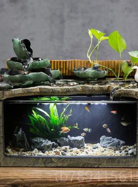 高档办匠心厅坊中式景观桌面流水摆件循环水客鱼缸造景茶台公室装