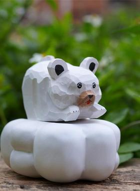 Joe/云上北极熊木雕桌面摆件百搭云朵底座送一朵云和熊给TA礼物