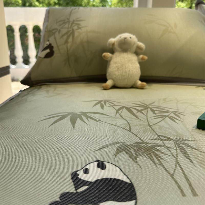 母婴级竹子熊猫冰丝藤席夏凉席三件套空调凉席1.5m1.8米可机洗水,淘宝优惠券,粉丝福利购,淘宝优惠卷