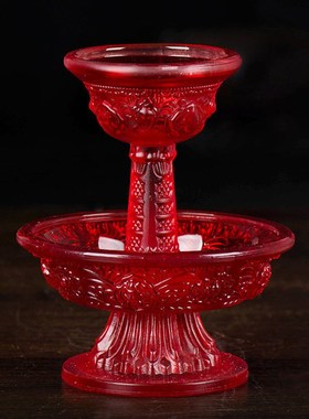 尼泊尔修行杯琉璃护法杯西藏家用八吉祥浮雕 大小号琥珀古法供杯