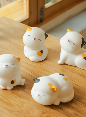 创意三花猫猫咪简约可爱办公桌摆件装饰一对结婚礼物家居饰品桌面